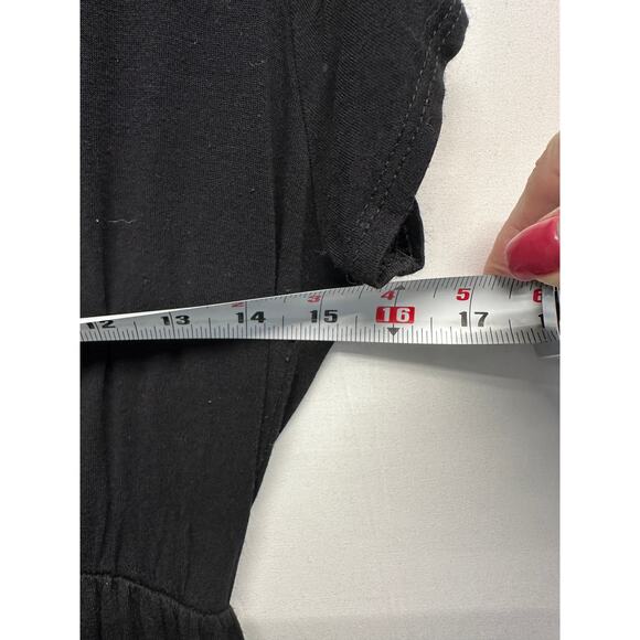 Olivia Rae Black Dress XL Midi Super Soft Jersey Knit Layers Cap Sleeve Cottage - Picture 5 of 9